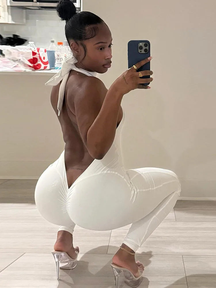 Nibber Hottie Jumpsuits Woman Bandage Halter Turtleneck Sexy Backless Sleeveless Skinny Peach Hip High Street Fashion Overalls