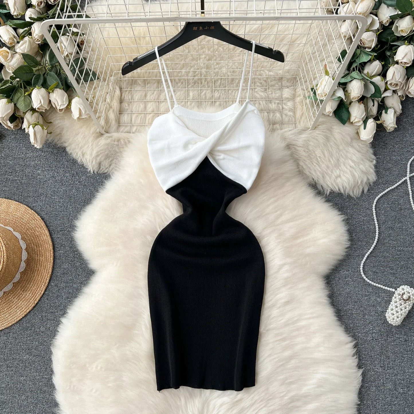 Patchwork Chic Sexy Wrap Hips Mini Dress Women Y2K Elastic Knitted Bodycon Summer Dress Streetwear Ladies Outfits Sundress