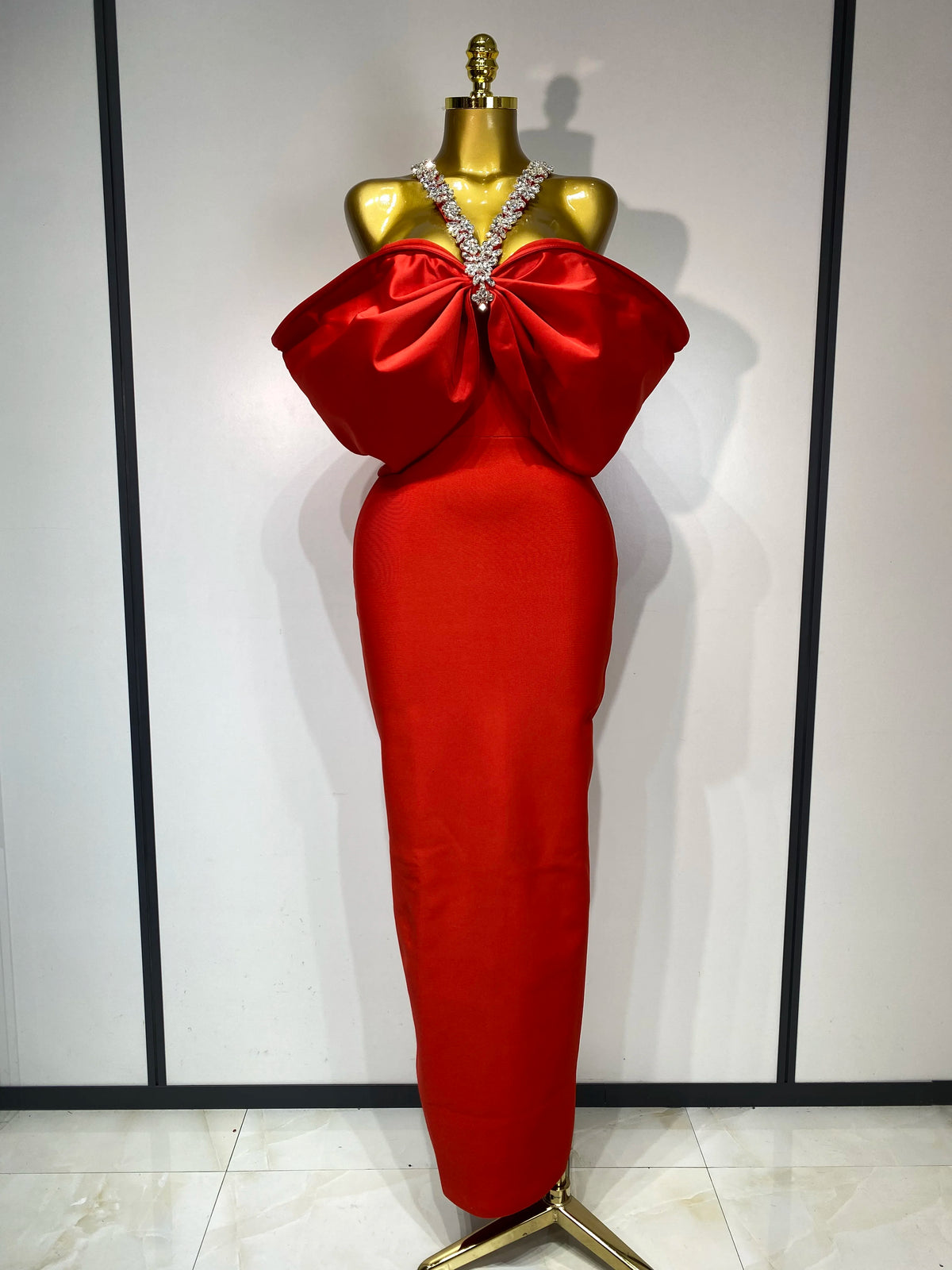 Crystal Halter Off-Shoulder Bandage Dress
