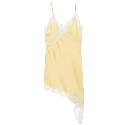 HXAO Lace Asymmetric Dress Midi Slip