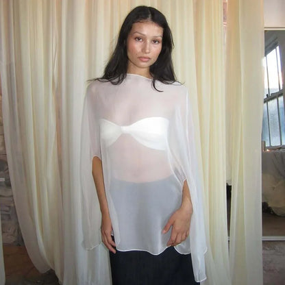 See-Through Chiffon Cover-Up Blouse