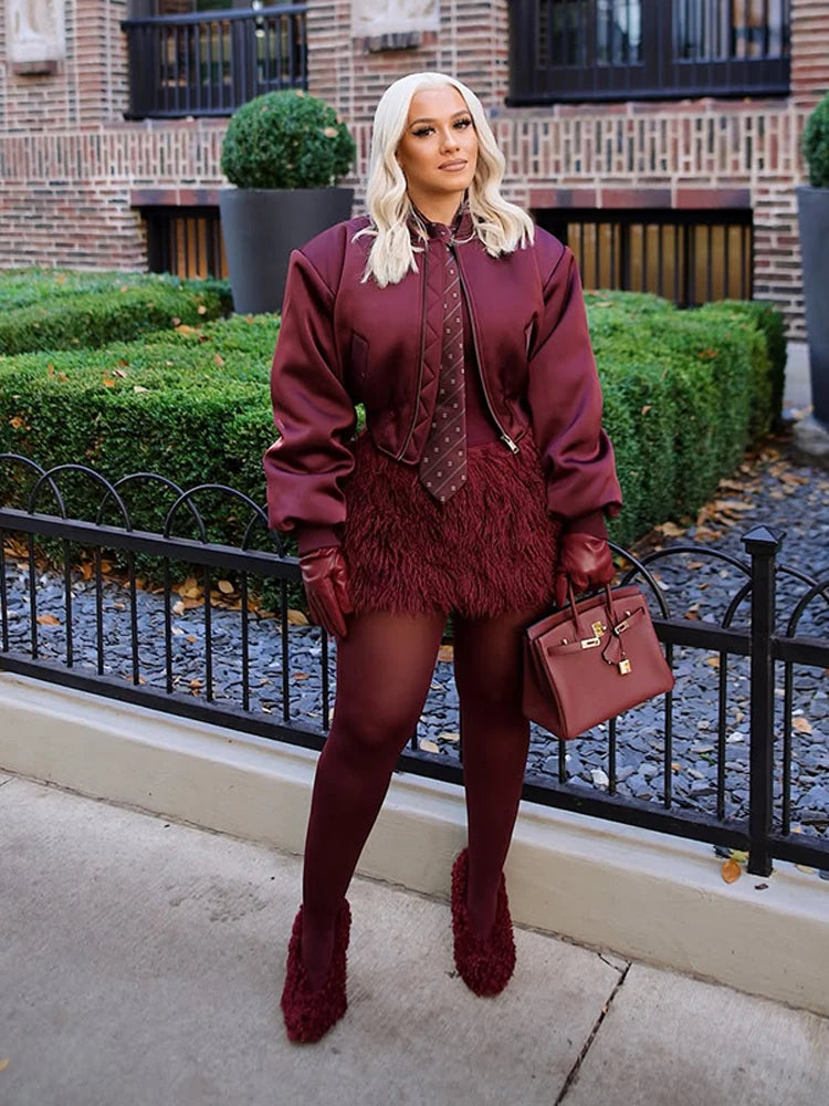 Shoulder-Padded Zip Blazer Jacket