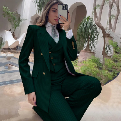 Luxury Striped 3-Piece Blazer & Pants Suit