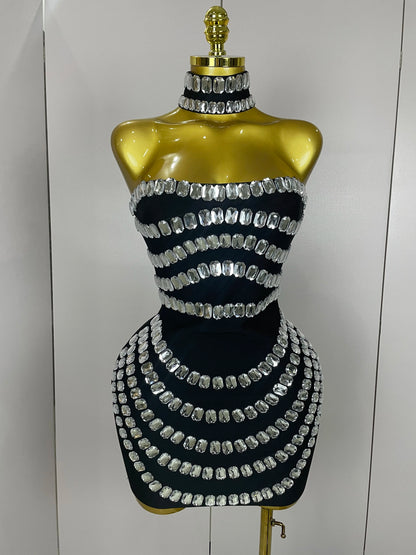 Sparkly Rhinestones Bodycon Strapless Mini Bandage
