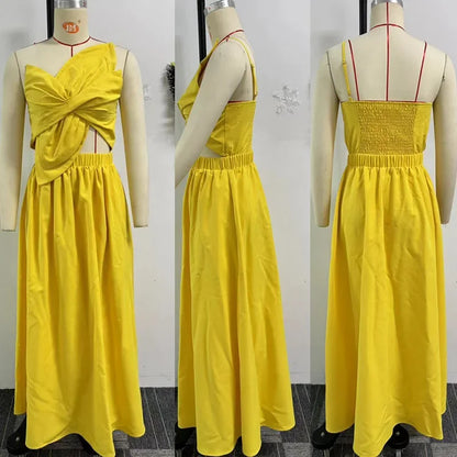 Draped Bow Strapless A-Line Maxi Dress