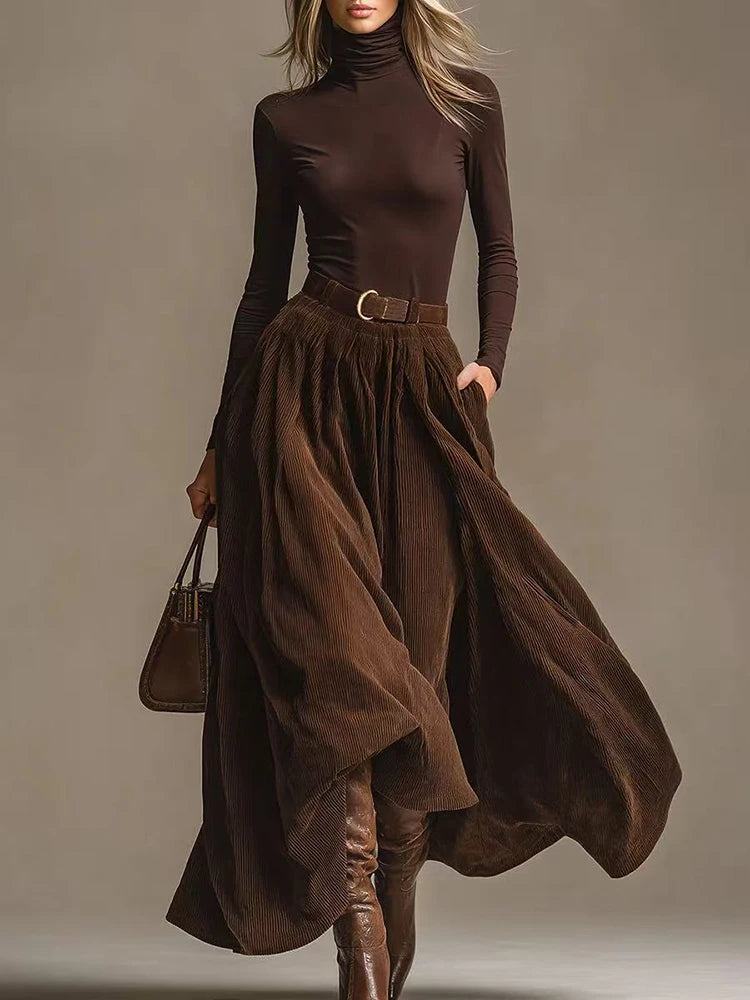 Turtleneck Top & Maxi Skirt Set