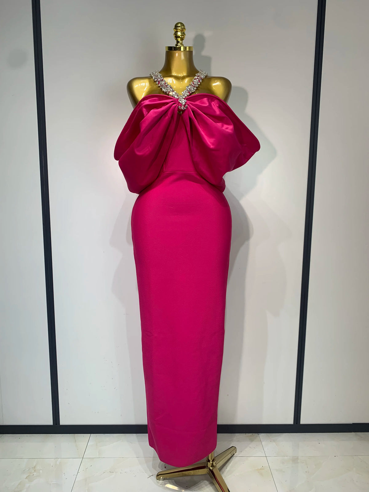 Crystal Halter Off-Shoulder Bandage Dress