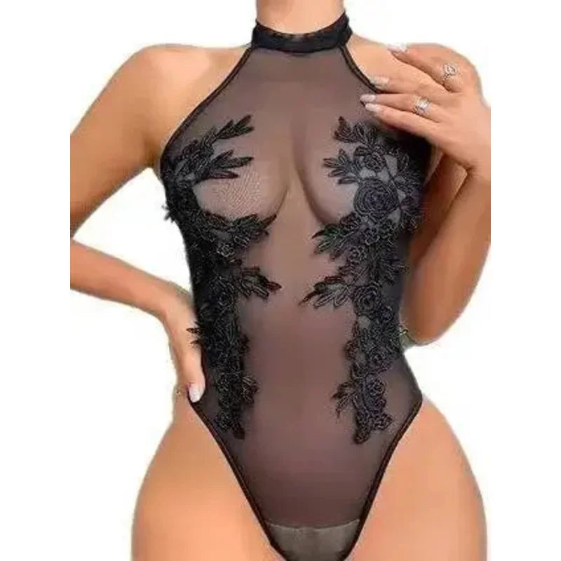 Off-the-Shoulder Floral Mesh Bodysuit