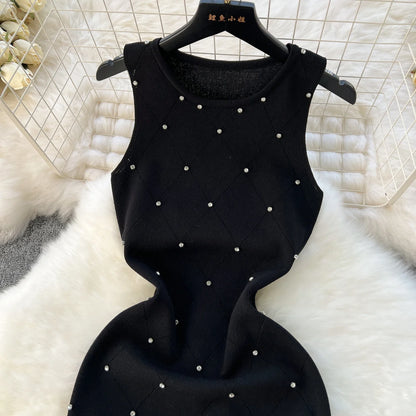 Beading Knitting Sheath Tank Dress Bodycon