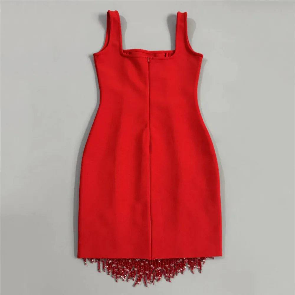 Sleeveless Bandage Dress Beading Tassel Clothes