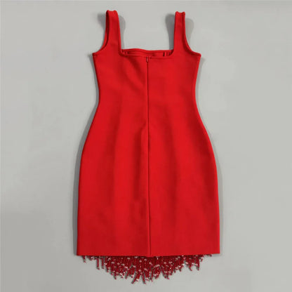 Sleeveless Bandage Dress Beading Tassel Clothes
