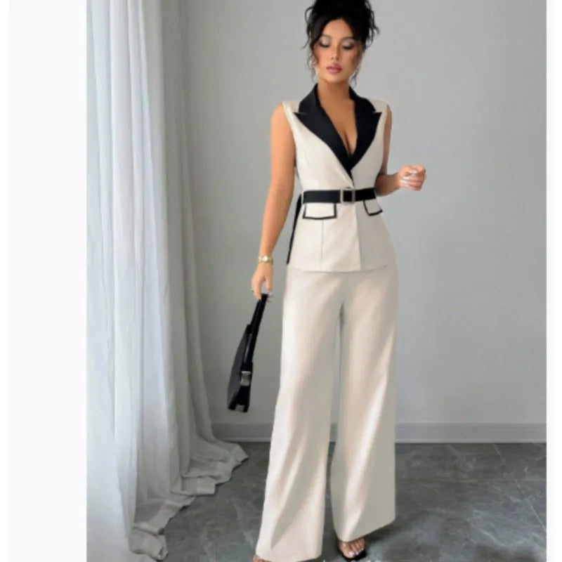 Vest Suit & Wide-Leg Pants Set