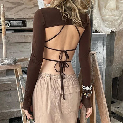 Dark Y2K Punk Long Sleeve Crop Top