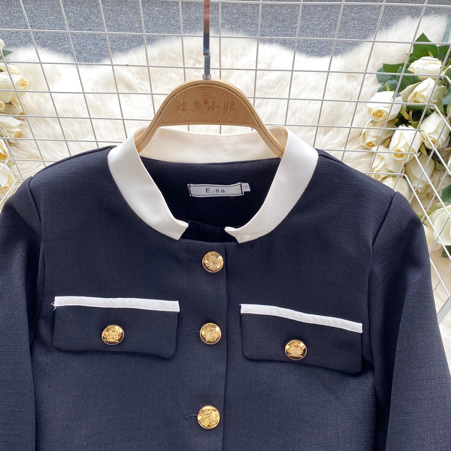 KUSAHIKI 2024 Spring Women's Color Block Short Cardigan Coat + High Waisted Pleated Half Skirt Two Piece Set