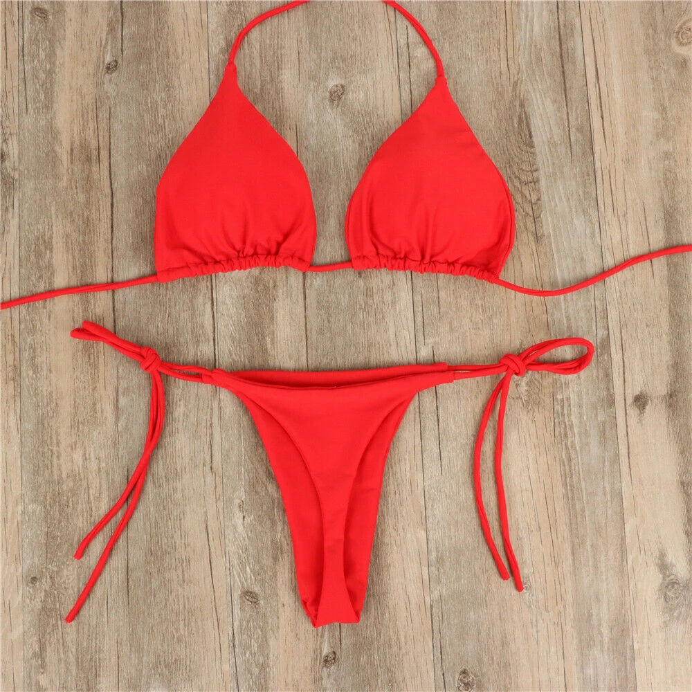Minimalist Solid Thong Bikini Set