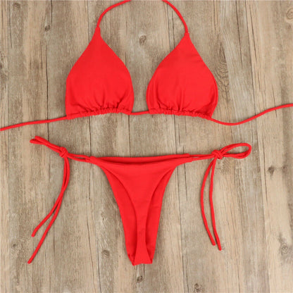 Solid Brazilian Thong Bikini Set