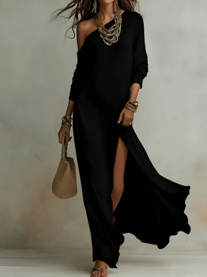 Slash Neck High Slit Maxi Dress
