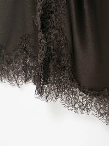 Lace-Spliced Satin Maxi Dress