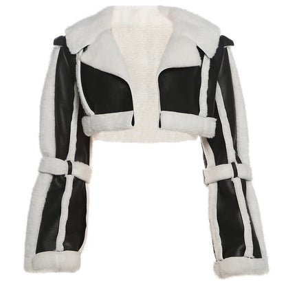 Furry Patchwork Crop Jacket