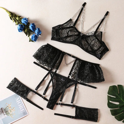 Lace Bodysuit & Chain Leg Garter Set