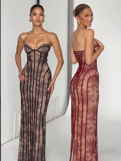 Chic Gauze Fishbone Strapless Dress Backless