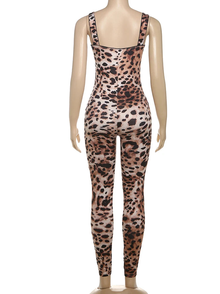 Weird Puss Sexy Jumpsuit Women Sleeveless 2025 Sexy Trend Leopard Print Sleeveless Street Fit Stretch Activity Workout Overalls