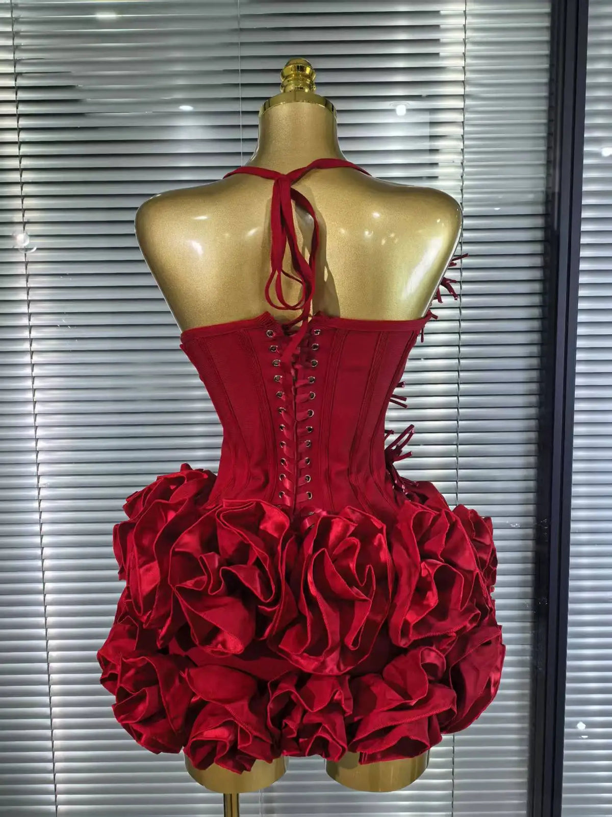 Black Red Halter Full Florals Set