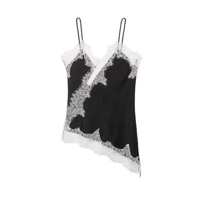 Asymmetrical Lace Backless Slip Top