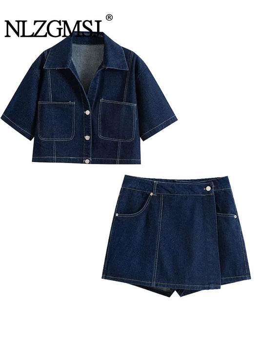 Denim Shirt & Mini Skirt Set