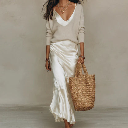 Elegant V-Neck 2-Piece Maxi Dress Set