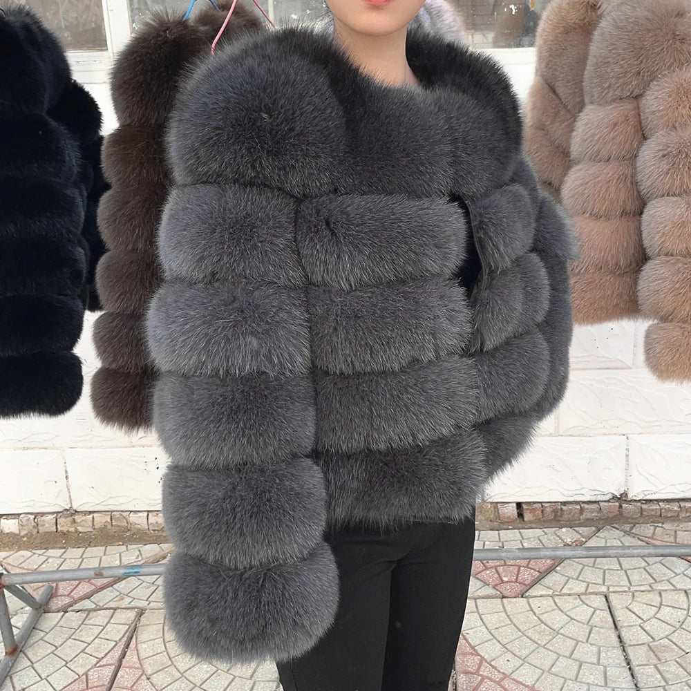 QUEENTINA Fox Fur Coat Real Brown