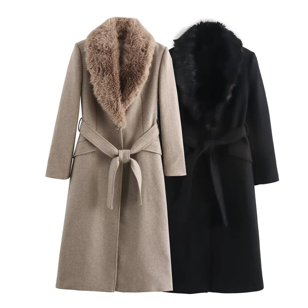 Belt Warm Fur Collar Coat Flip