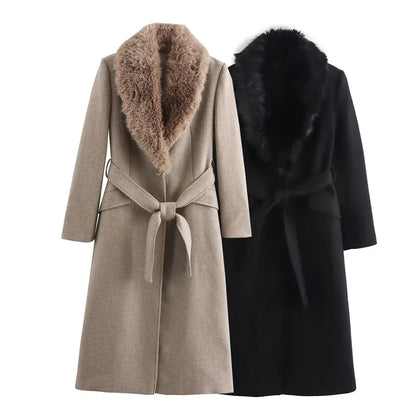 Belt Warm Fur Collar Coat Flip