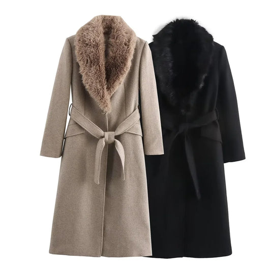 Belt Warm Fur Collar Coat Flip
