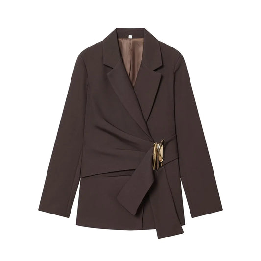 Buckle-Accented Blazer & Straight-Leg Suit