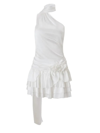 Floral Patchwork Backless Halter Mini Dress