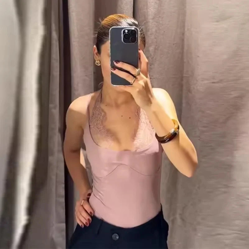 Bodysuit 2026 New Brown Spliced Lace