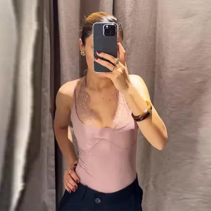 Bodysuit 2026 New Brown Spliced Lace