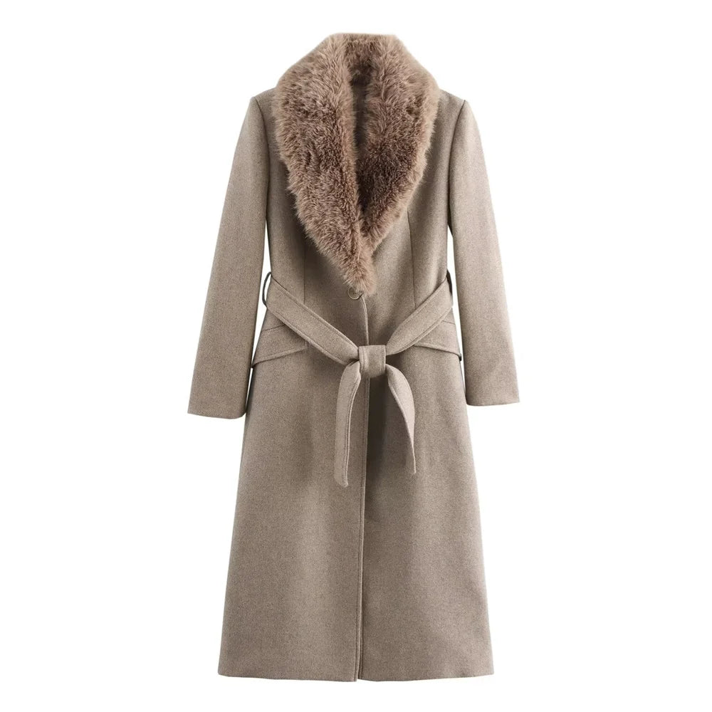 Belt Warm Fur Collar Coat Flip