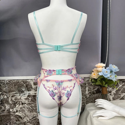 Embroidered Patchwork Lingerie Set