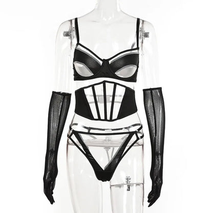 Transparent Lace Lingerie Set with Thong