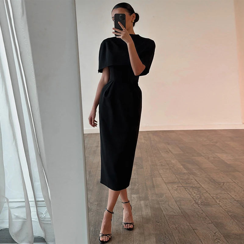 Solid Shawl Dress Suit Short Sleeve