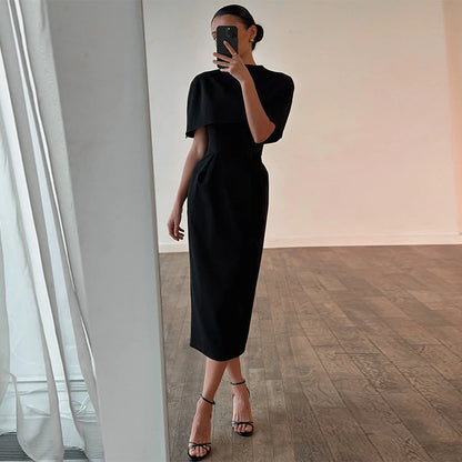 Solid Shawl Dress Suit Short Sleeve