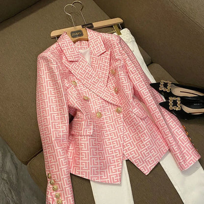 Double-Breasted Printed Suit Jacket