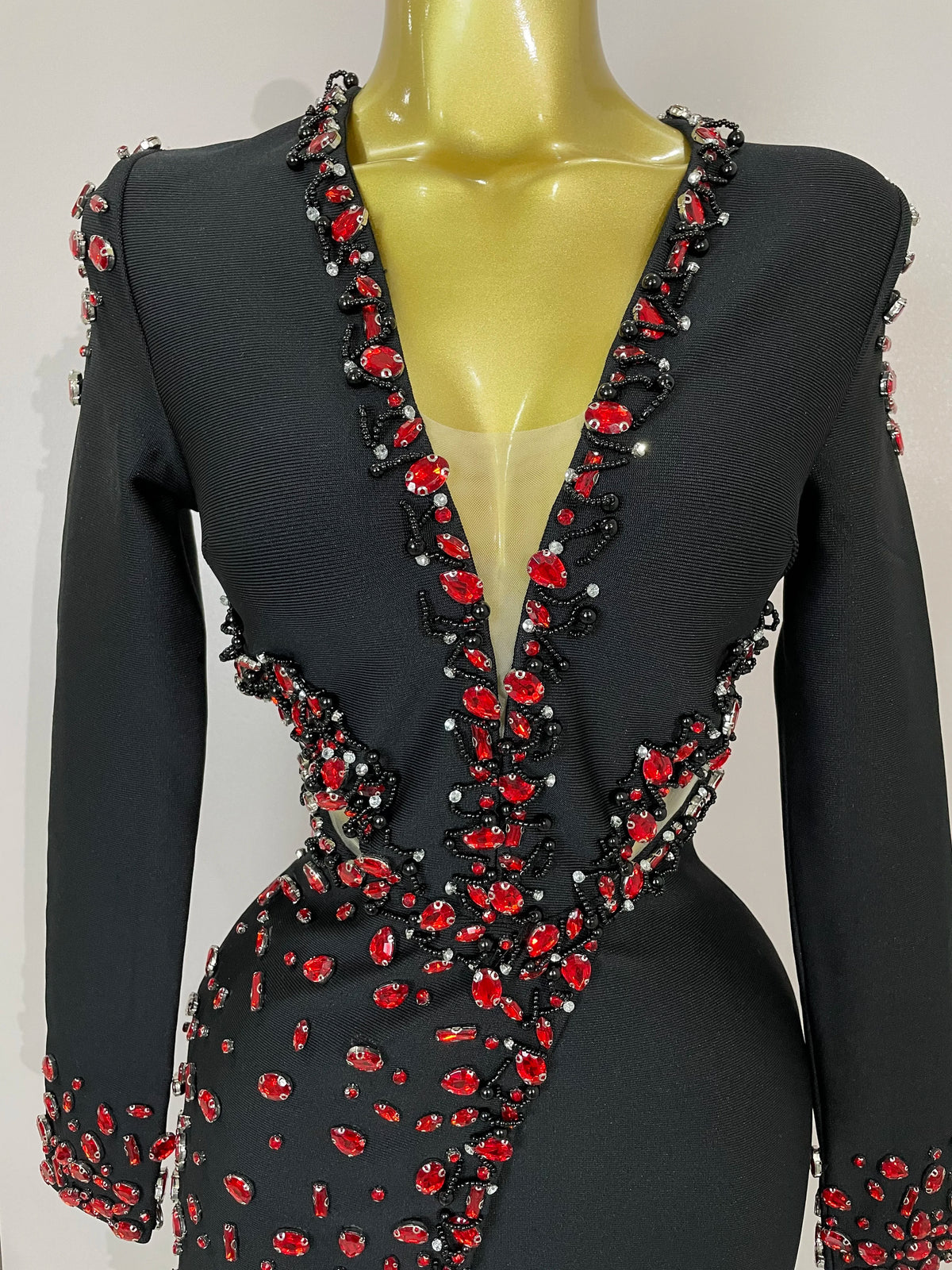 Celebrity Long Sleeve V Neck Rhinestone