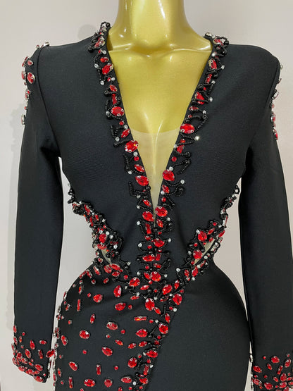 Celebrity Long Sleeve V Neck Rhinestone