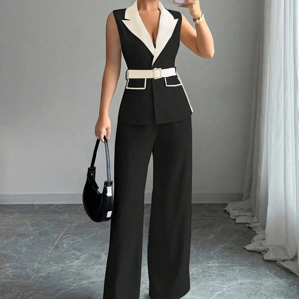 Vest Suit & Wide-Leg Pants Set