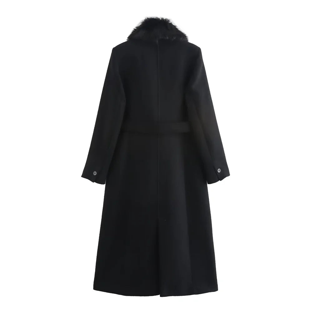 Belt Warm Fur Collar Coat Flip