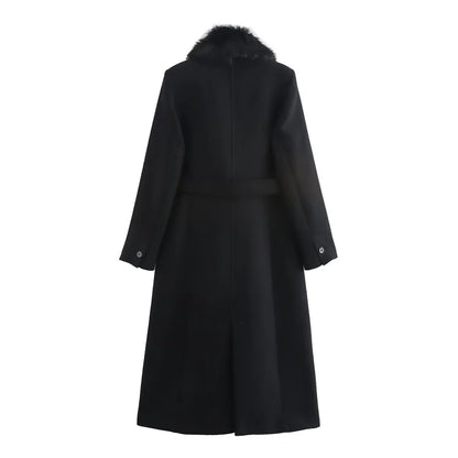Belt Warm Fur Collar Coat Flip