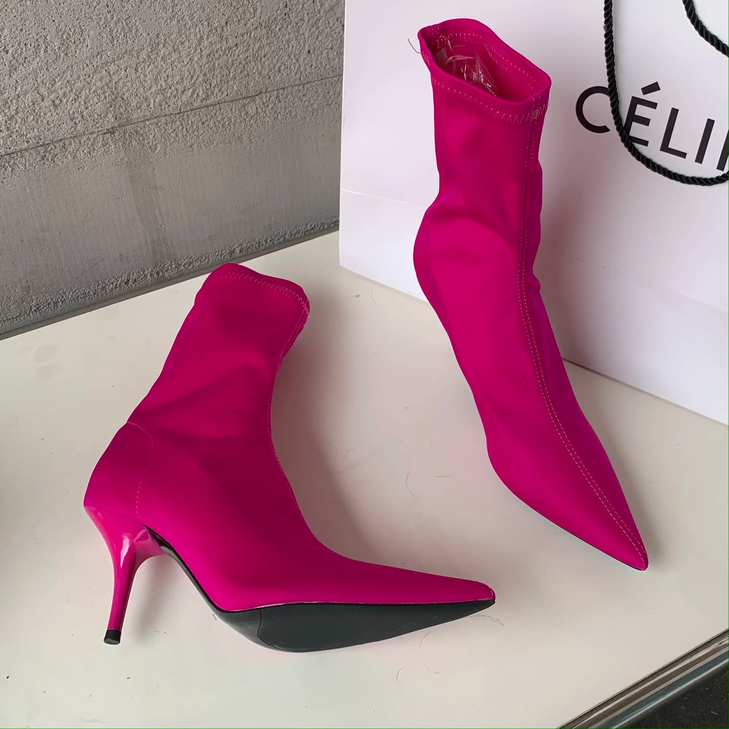 Eilyken Candy Colors Stretch Fabric Ankle Boots For Women Pointed Toe Fashion  Short Booties Spring Autumn Thin High Heels Shoes
